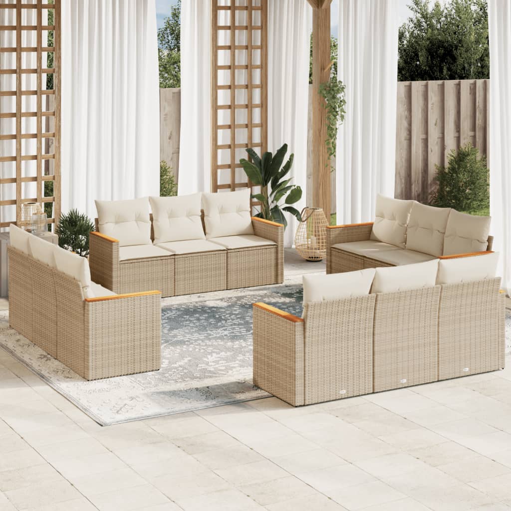 Set Divani da Giardino 12 pz con Cuscini Beige in Polyrattan 3225834