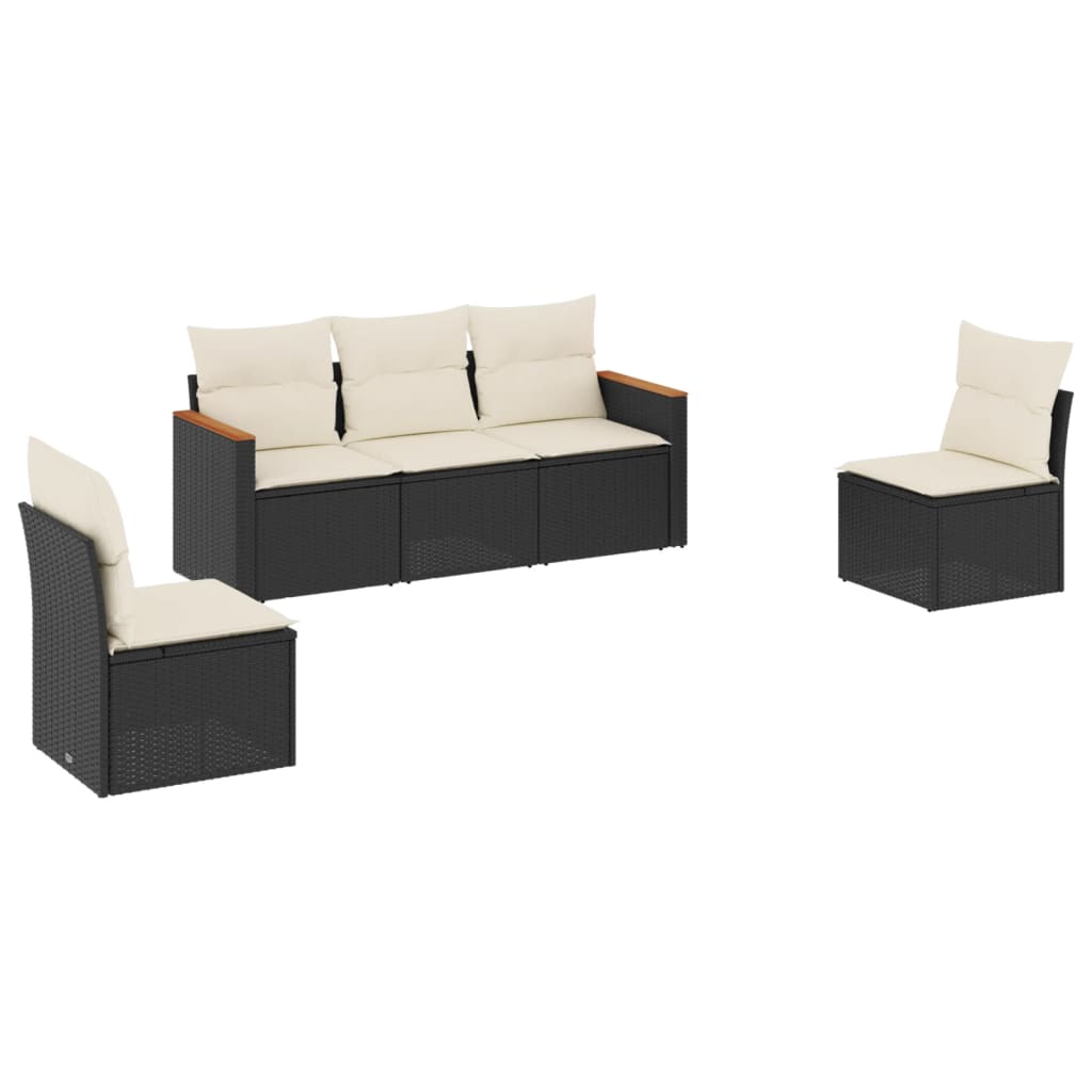 Set Divani da Giardino 5 pz con Cuscini in Polyrattan Nero 3225846