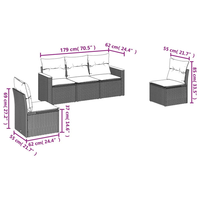 Set Divani da Giardino 5 pz con Cuscini in Polyrattan Nero 3225846