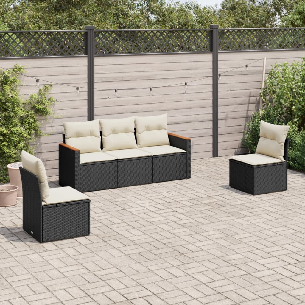 Set Divani da Giardino 5 pz con Cuscini in Polyrattan Nero 3225846