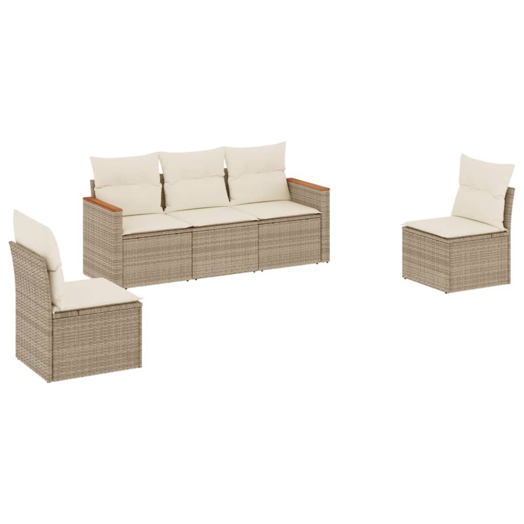 Set Divano da Giardino 5 pz con Cuscini Beige in Polyrattan 3225848