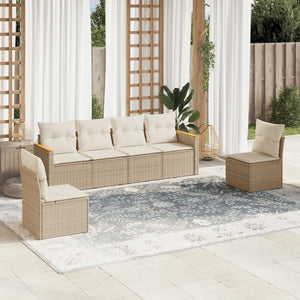 Set Divano da Giardino 6 pz con Cuscini Beige in Polyrattan 3225862