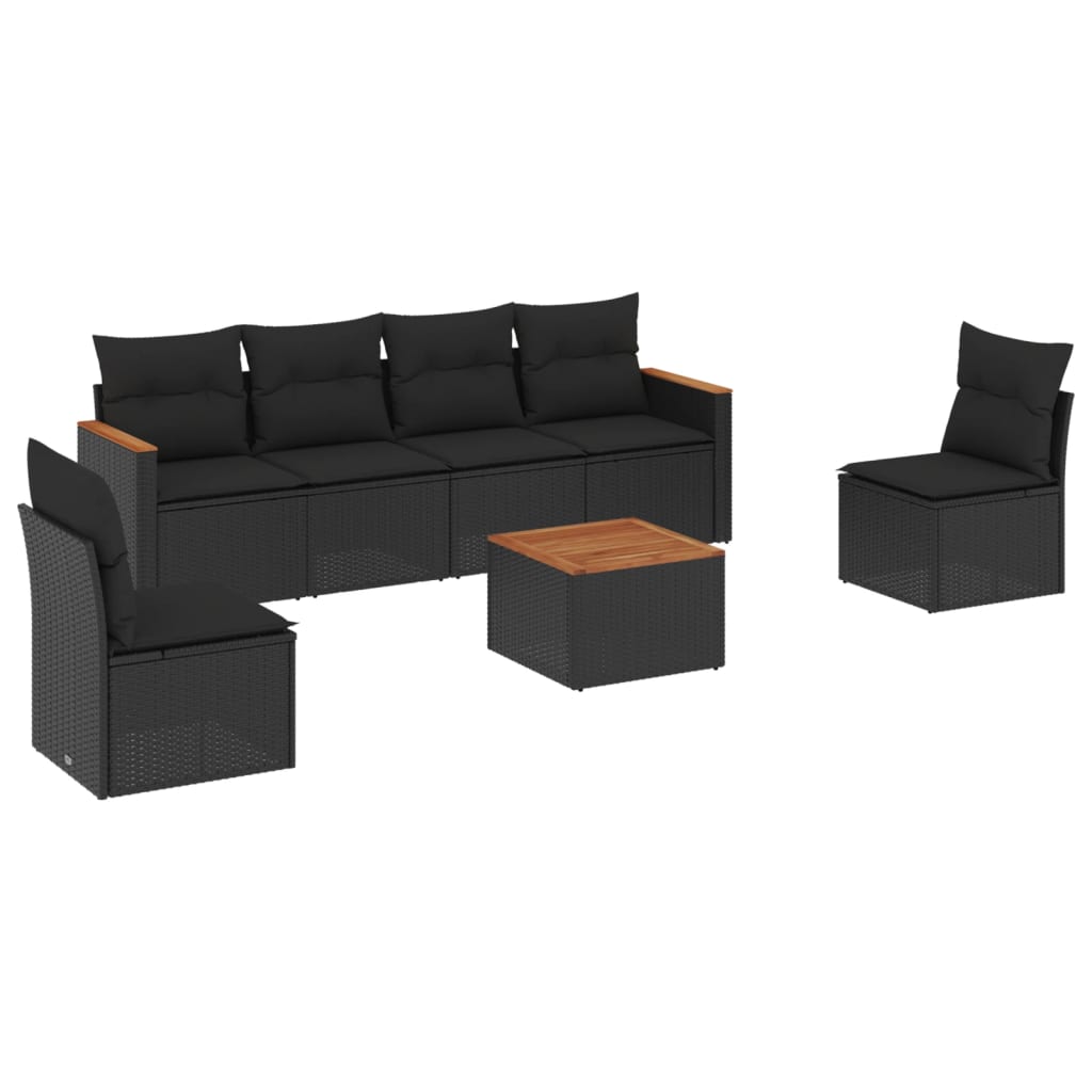 Set Divani da Giardino con Cuscini 7pz Nero Polyrattan 3225866