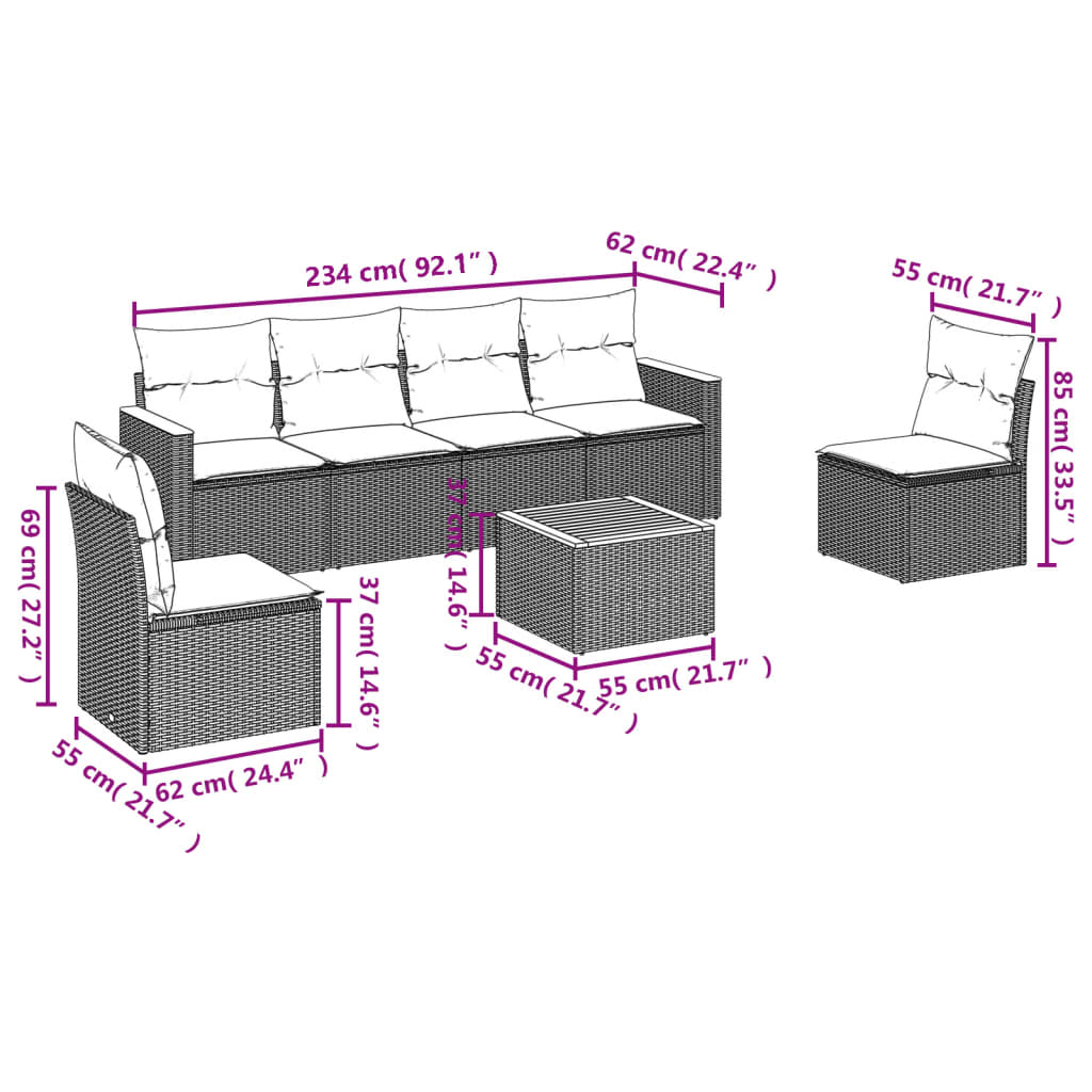 Set Divani da Giardino con Cuscini 7pz Nero Polyrattan 3225867