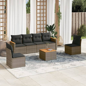 Set Divani da Giardino 7 pz con Cuscini Grigio in Polyrattan 3225871