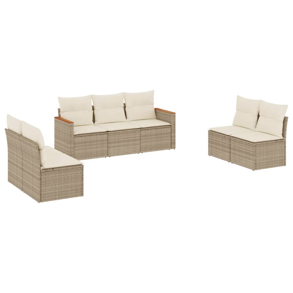 Set Divani da Giardino 7 pz con Cuscini Beige in Polyrattan 3225876