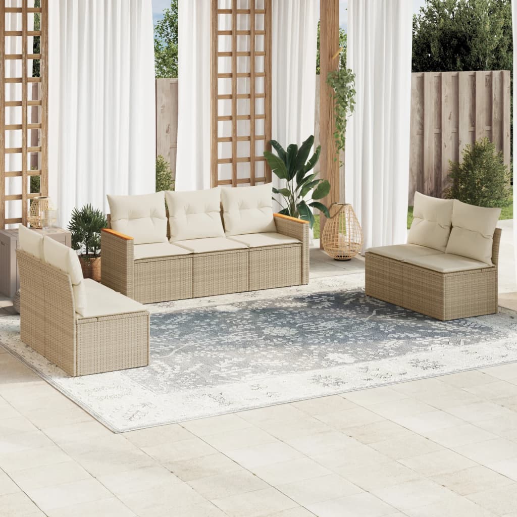 Set Divani da Giardino 7 pz con Cuscini Beige in Polyrattan 3225876