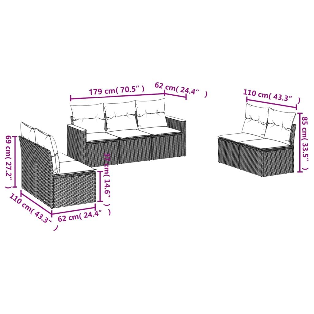 Set Divano da Giardino 7 pz con Cuscini Beige Misto Polyrattan 3225877