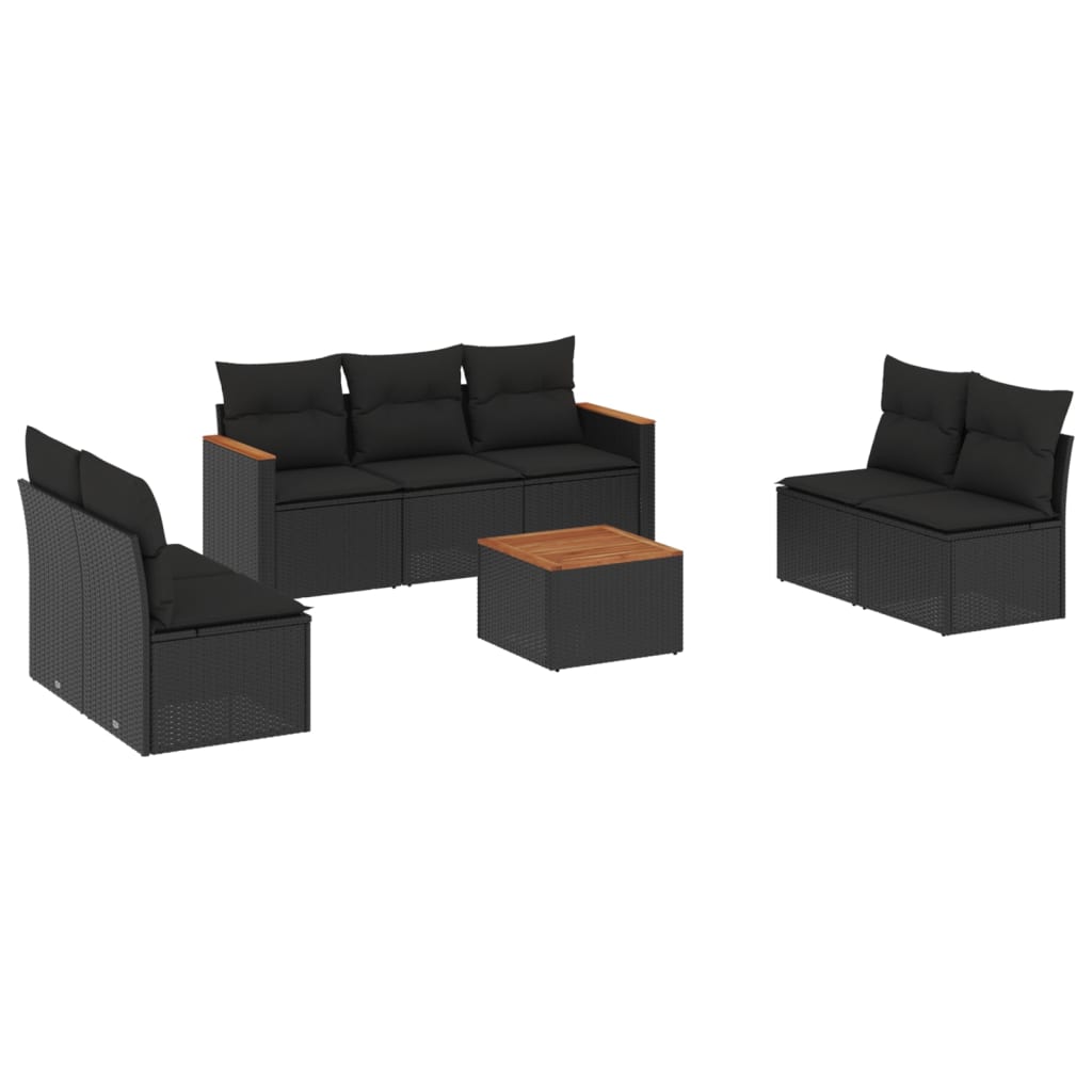 Set Divani da Giardino con Cuscini 8 pz Nero in Polyrattan 3225880