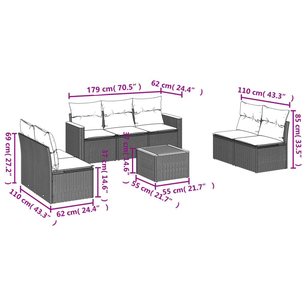 Set Divani da Giardino con Cuscini 8 pz Nero in Polyrattan 3225880