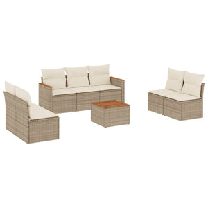 Set Divano da Giardino 8 pz con Cuscini Beige in Polyrattan 3225883