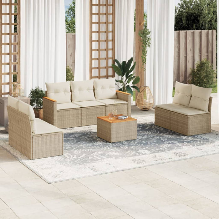 Set Divano da Giardino 8 pz con Cuscini Beige in Polyrattan 3225883