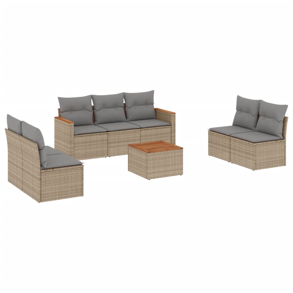 Set Divano da Giardino 8 pz con Cuscini Beige Misto Polyrattan 3225884