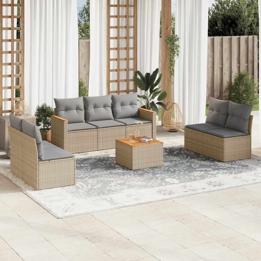 Set Divano da Giardino 8 pz con Cuscini Beige Misto Polyrattan 3225884