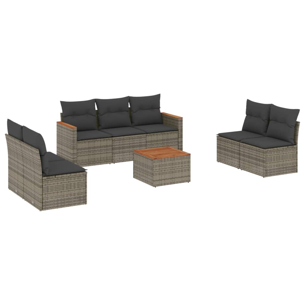 Set Divano da Giardino 8 pz con Cuscini Grigio in Polyrattancod mxl 113049