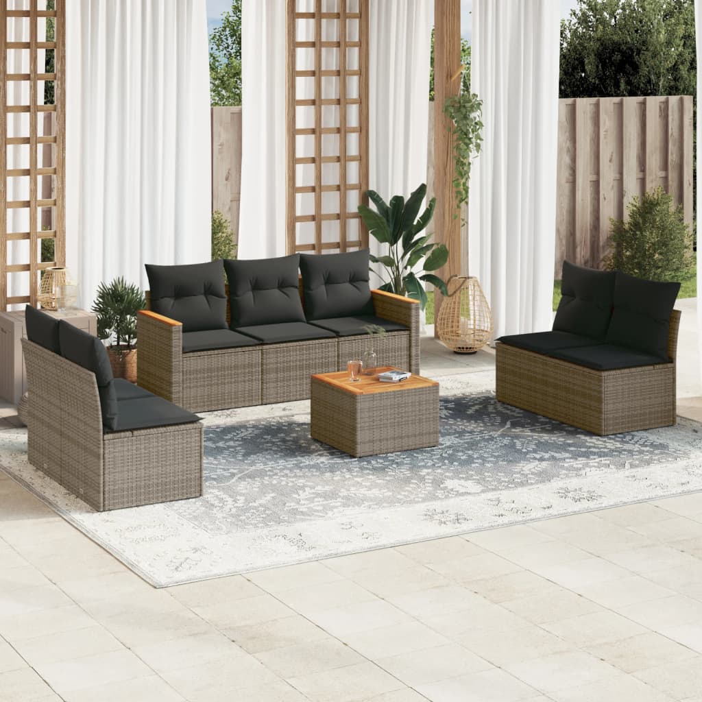 Set Divano da Giardino 8 pz con Cuscini Grigio in Polyrattan 3225885