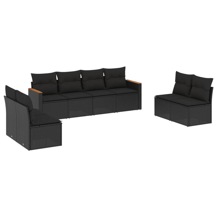 Set Divani da Giardino con Cuscini 8 pz Nero in Polyrattan 3225887