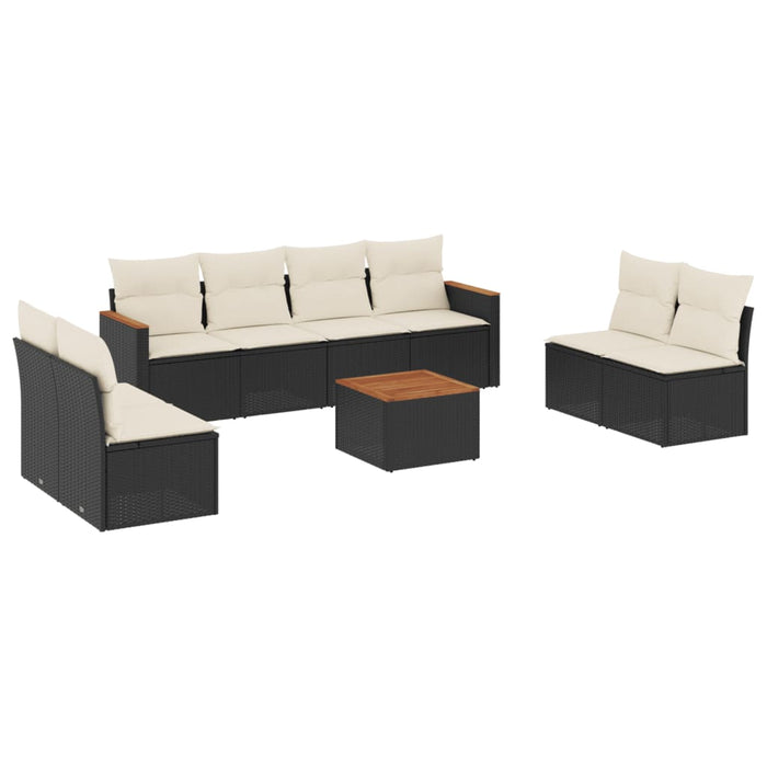 Set Divani da Giardino 9 pz con Cuscini Nero in Polyrattan 3225895