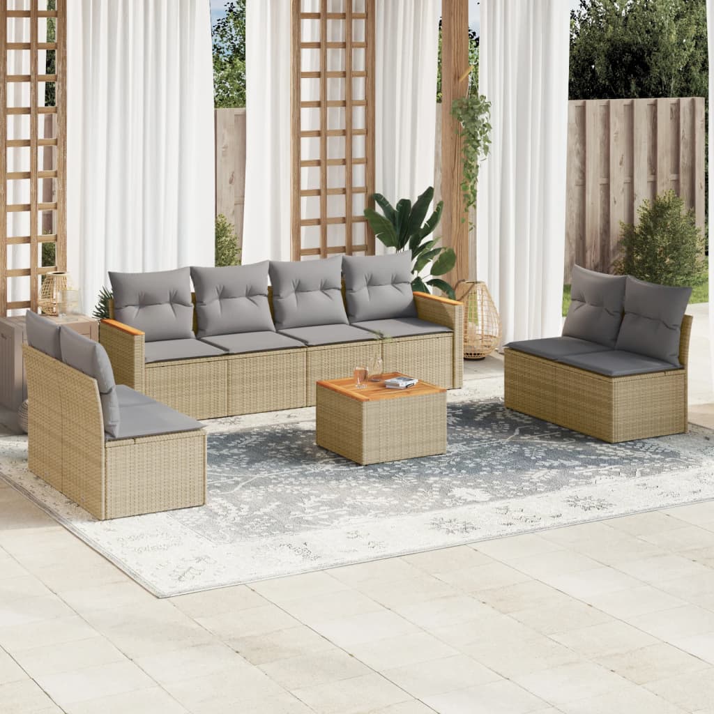 Set Divano da Giardino 9 pz con Cuscini Beige Misto Polyrattan 3225898