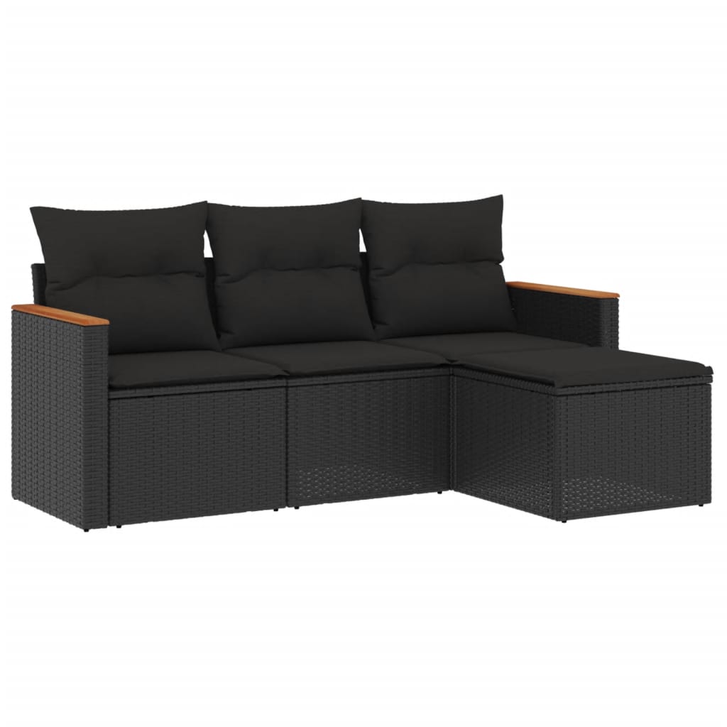 Set Divani da Giardino 4 pz con Cuscini Nero in Polyrattan 3225901