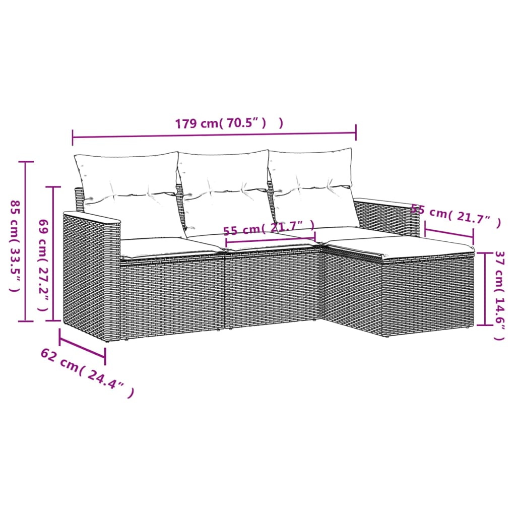 Set Divani da Giardino 4 pz con Cuscini Nero in Polyrattan 3225901