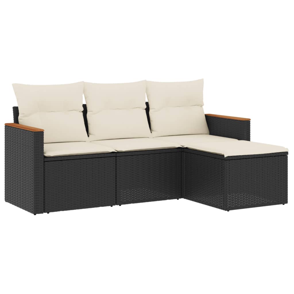 Set Divani da Giardino 4 pz con Cuscini Nero in Polyrattancod mxl 114563