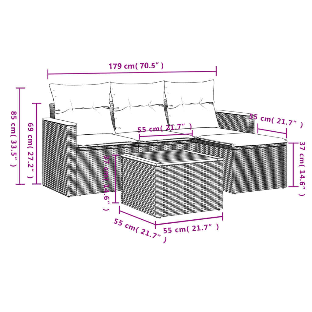 Set Divani da Giardino 5 pz con Cuscini in Polyrattan Nero 3225909