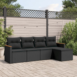 Set Divani da Giardino 5 pz con Cuscini in Polyrattan Nero 3225915