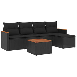 Set Divano da Giardino 6 pz con Cuscini Nero in Polyrattan 3225922