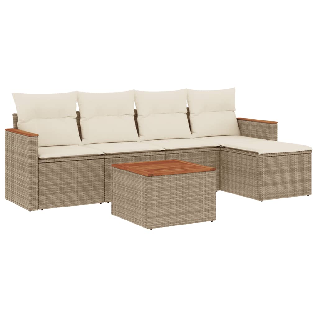 Set Divano da Giardino 6 pz con Cuscini Beige in Polyrattan 3225925