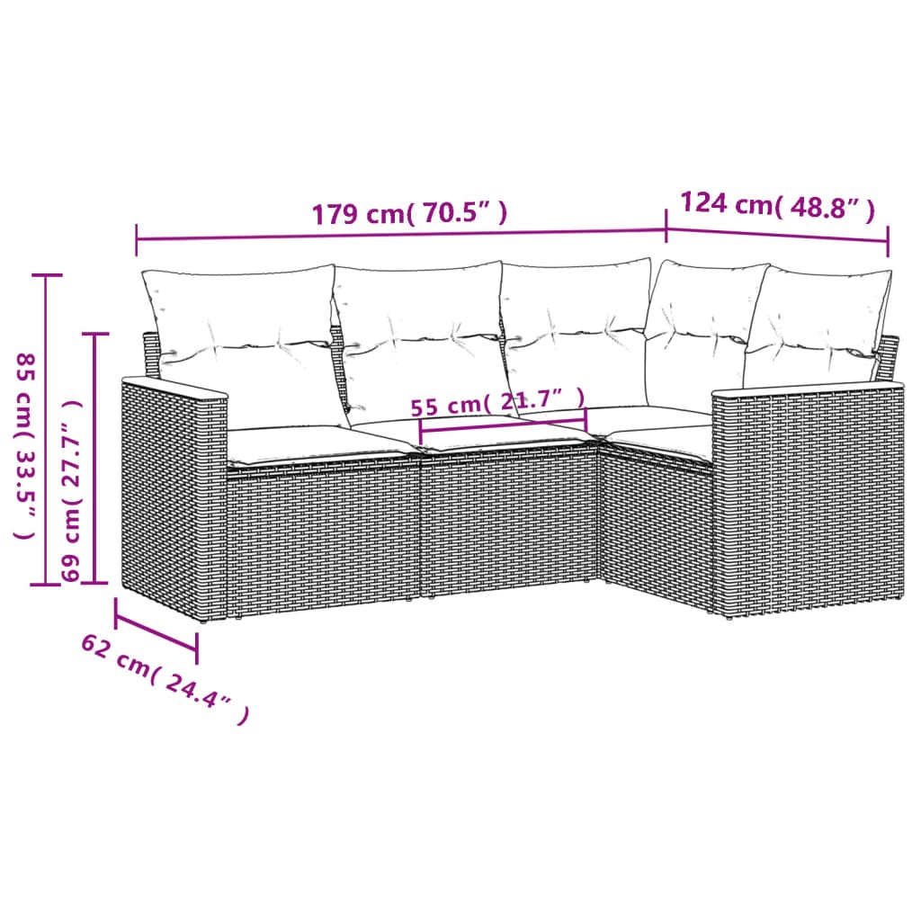 Set Divani da Giardino 4 pz con Cuscini Nero in Polyrattan 3225930