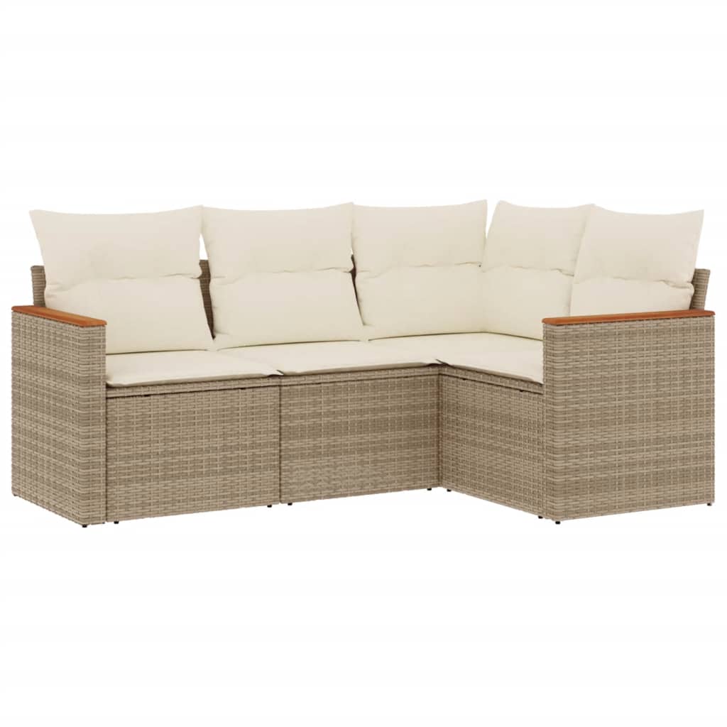 Set Divano da Giardino 4 pz con Cuscini Beige in Polyrattan 3225932