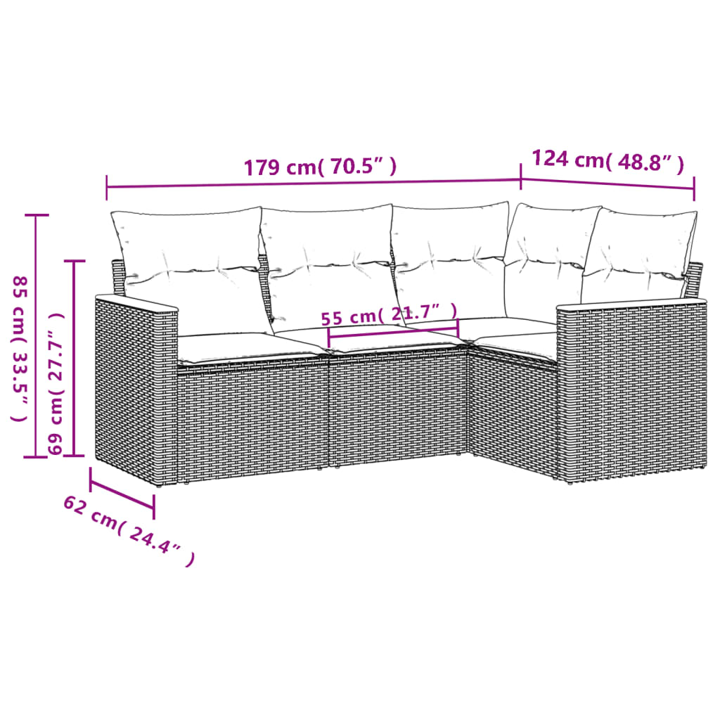 Set Divano da Giardino 4 pz con Cuscini Beige in Polyrattan 3225932