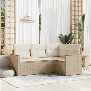 Set Divano da Giardino 4 pz con Cuscini Beige in Polyrattan 3225932