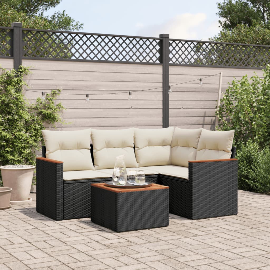 Set Divani da Giardino 5 pz con Cuscini in Polyrattan Nero 3225937