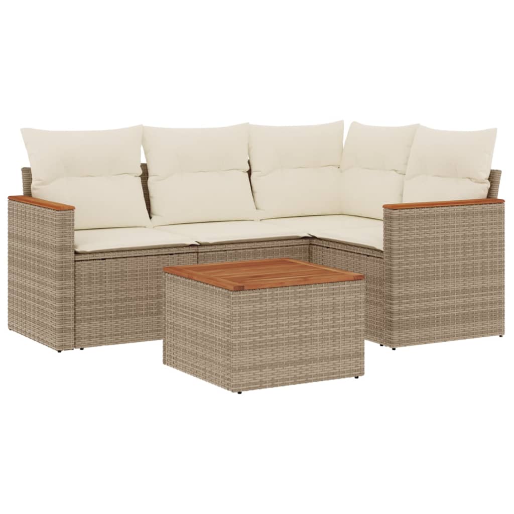 Set Divano da Giardino 5 pz con Cuscini Beige in Polyrattan 3225939