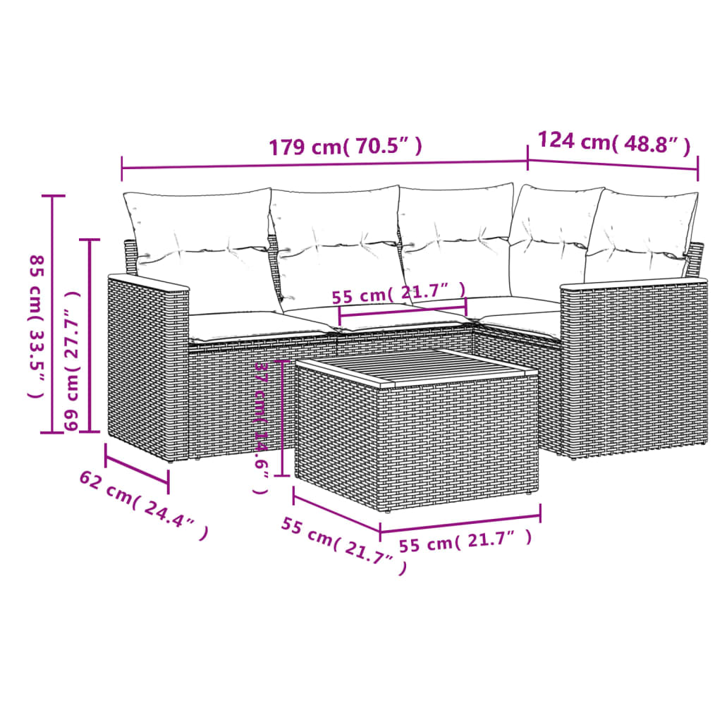 Set Divano da Giardino 5 pz con Cuscini Beige in Polyrattan 3225939