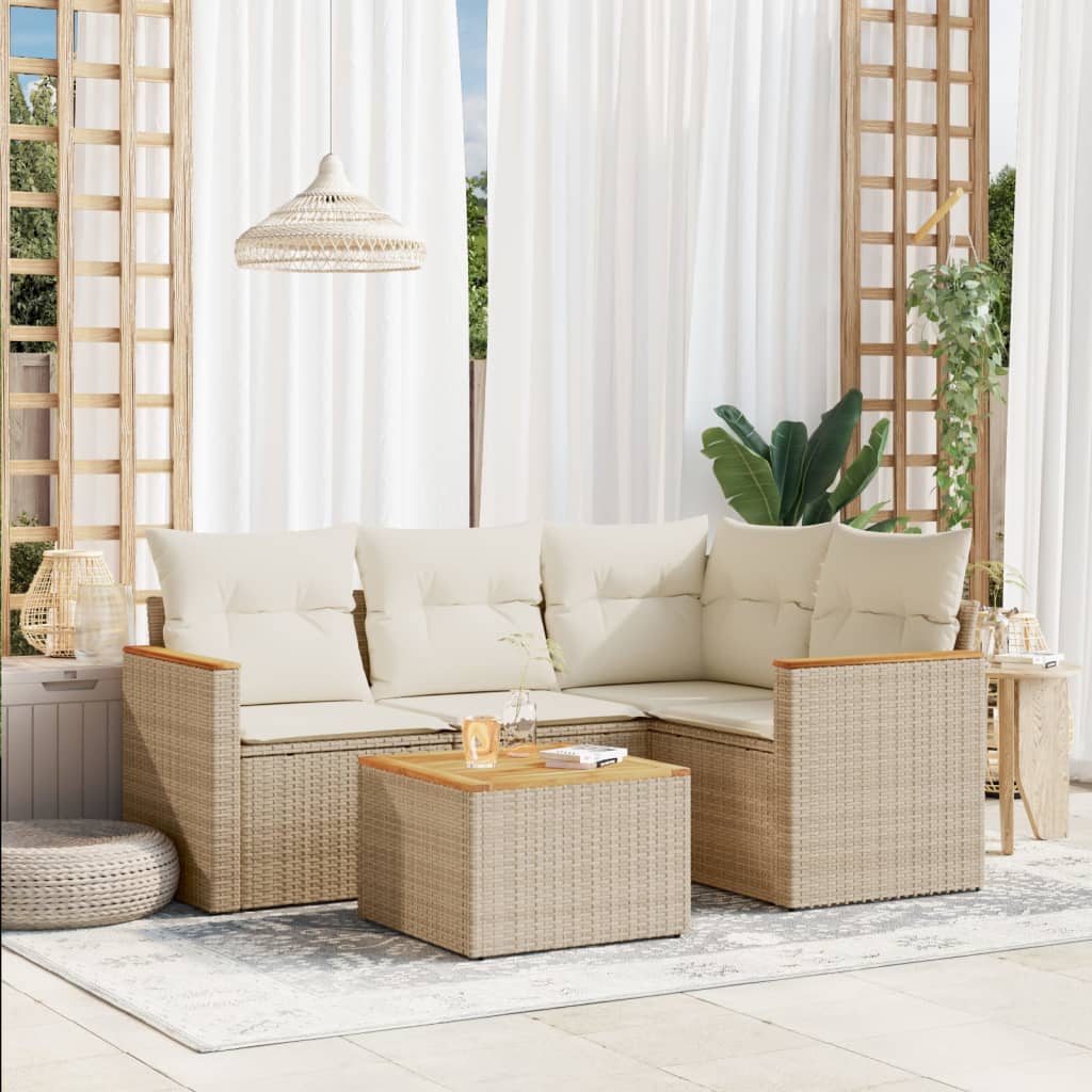 Set Divano da Giardino 5 pz con Cuscini Beige in Polyrattan 3225939