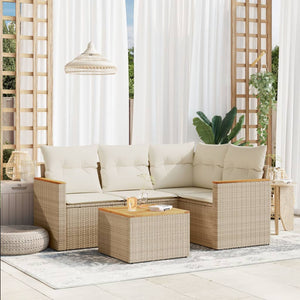 Set Divano da Giardino 5 pz con Cuscini Beige in Polyrattan 3225939