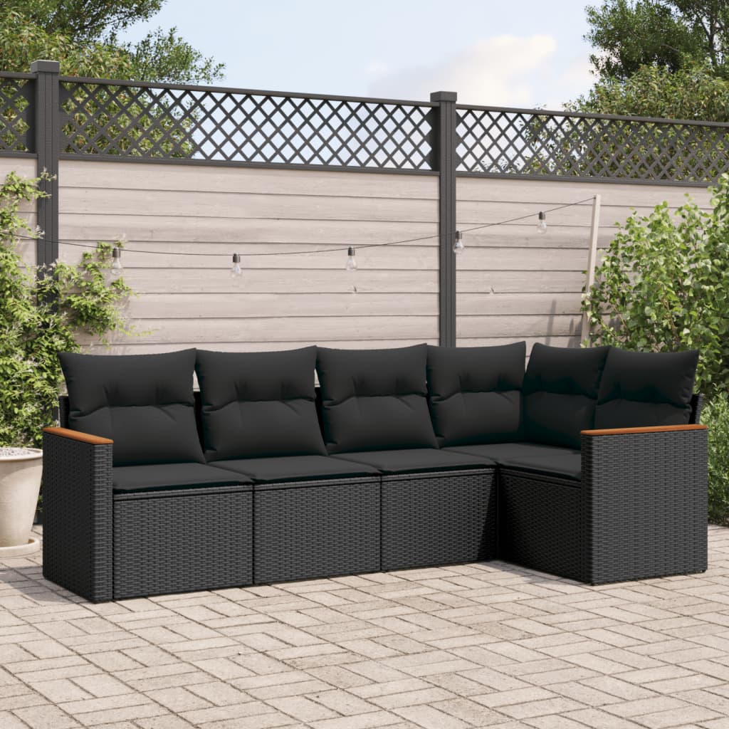 Set Divani da Giardino 5 pz con Cuscini in Polyrattan Nero 3225943