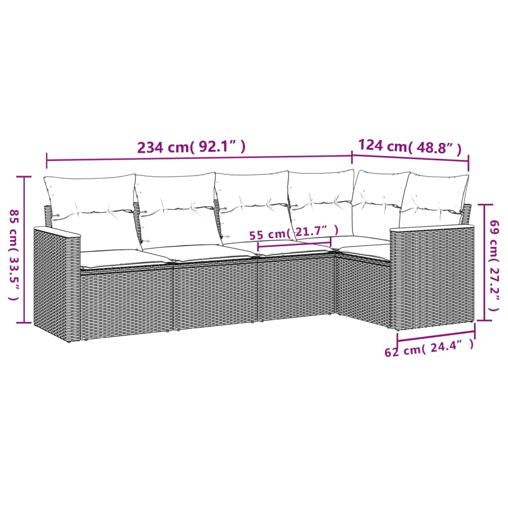 Set Divani da Giardino 5 pz con Cuscini in Polyrattan Nero 3225944