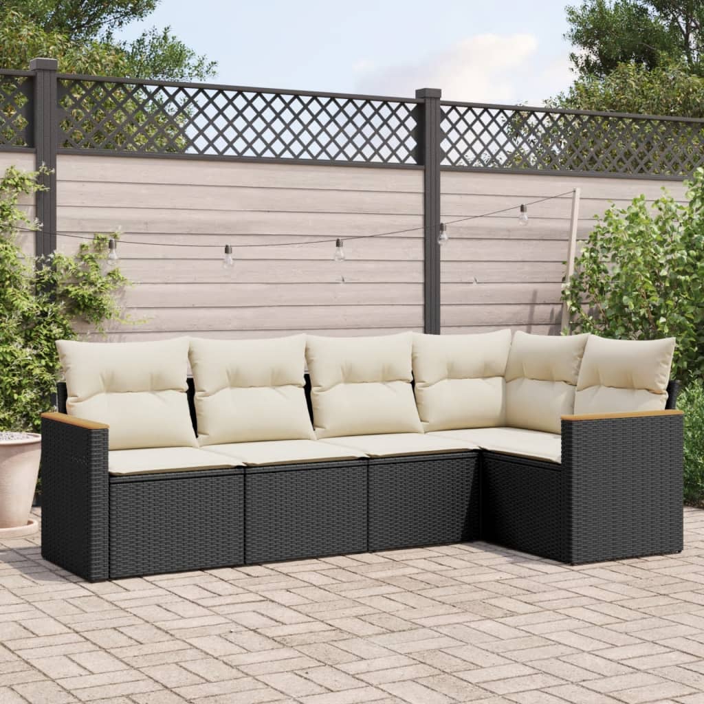 Set Divani da Giardino 5 pz con Cuscini in Polyrattan Nero 3225944