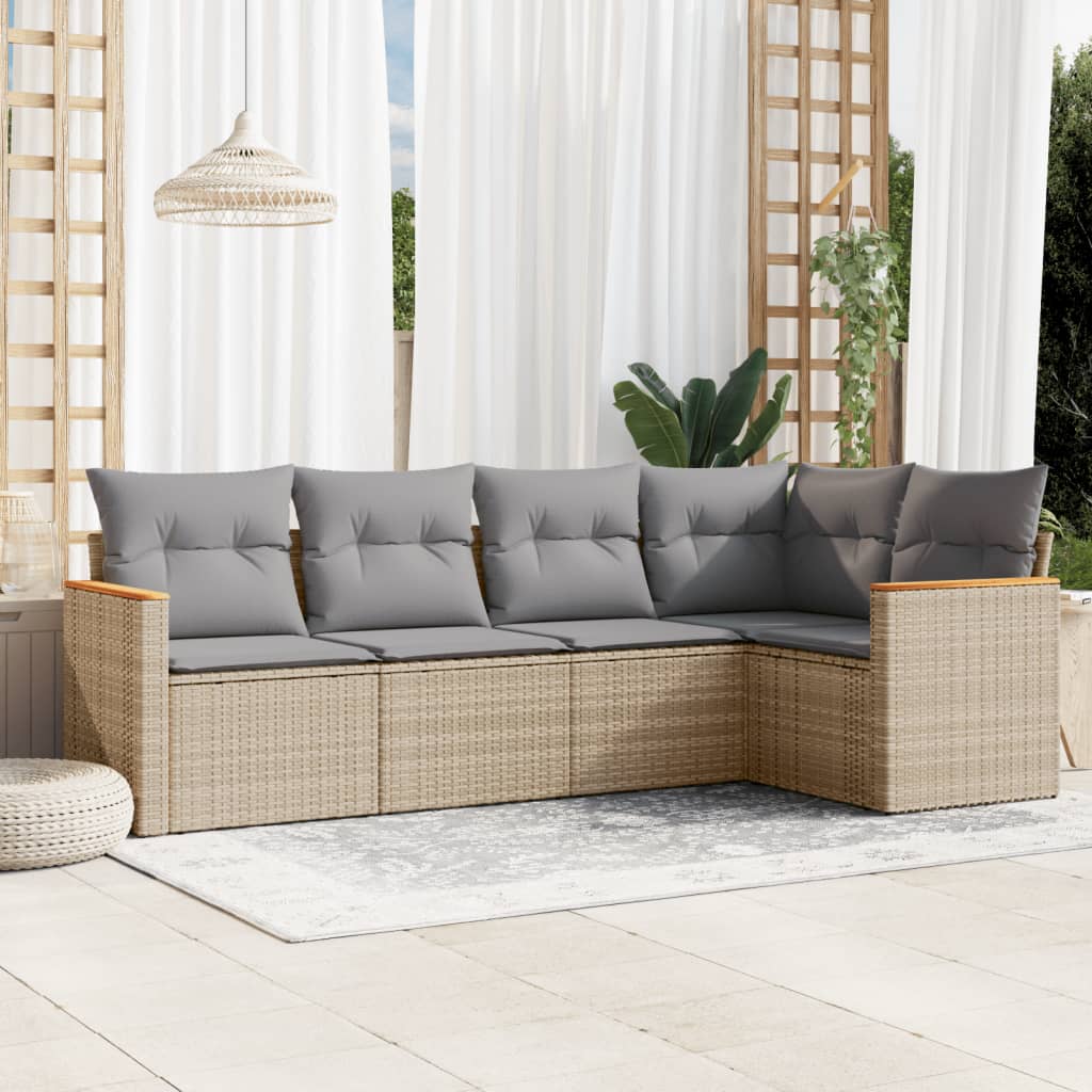 Set Divano da Giardino 5 pz con Cuscini Beige Misto Polyrattan 3225947