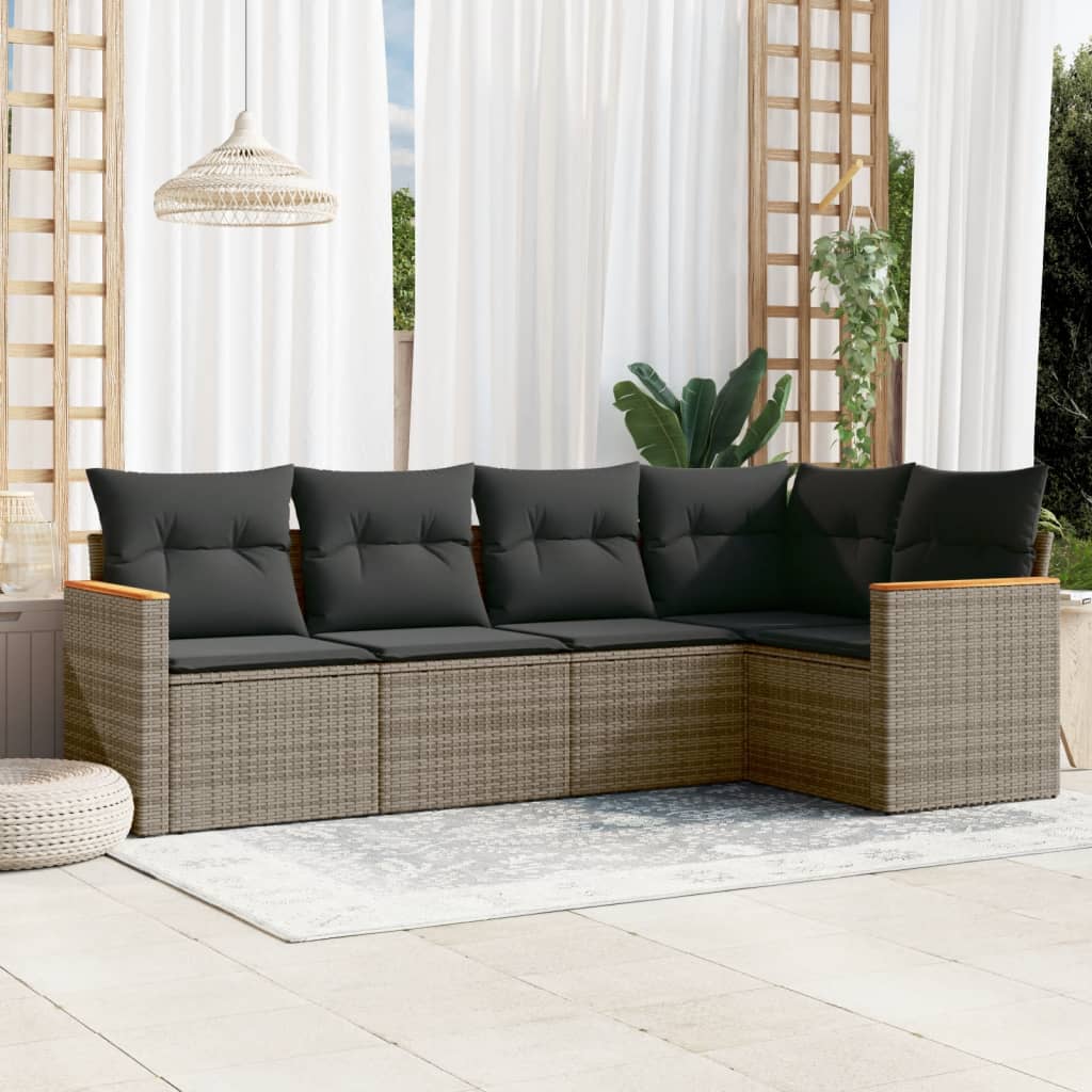 Set Divano da Giardino 5 pz con Cuscini Grigio in Polyrattan 3225948