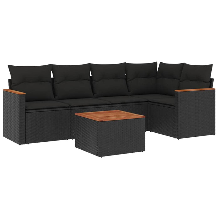 Set Divano da Giardino 6 pz con Cuscini Nero in Polyrattan 3225950