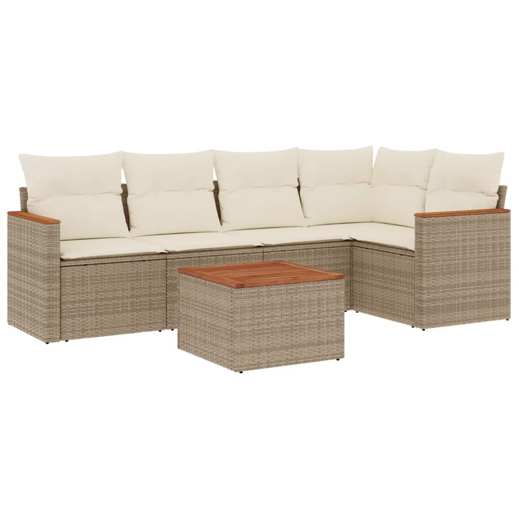 Set Divano da Giardino 6 pz con Cuscini Beige in Polyrattan 3225953