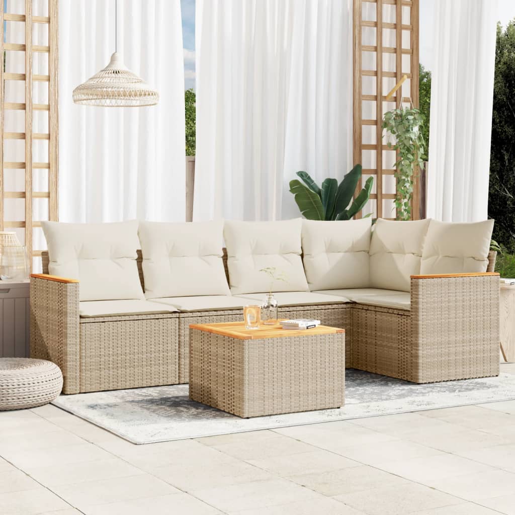 Set Divano da Giardino 6 pz con Cuscini Beige in Polyrattan 3225953