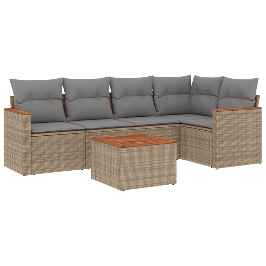 Set Divano da Giardino 6 pz con Cuscini Beige Misto Polyrattancod mxl 113054