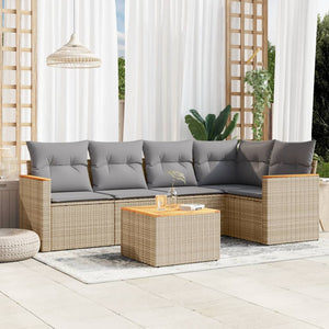 Set Divano da Giardino 6 pz con Cuscini Beige Misto Polyrattancod mxl 113054