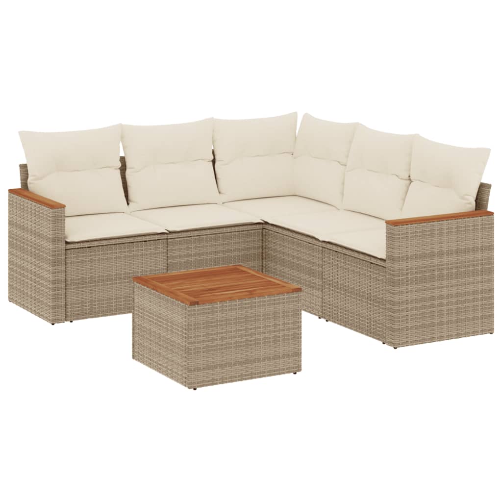 Set Divano da Giardino 6 pz con Cuscini Beige in Polyrattan 3225967